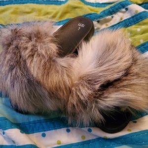 Real fox fur slides